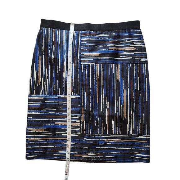 NWT Ann Taylor Skirt knee length paint brush abstract geometric blue black Sz 10 - Picture 7 of 13